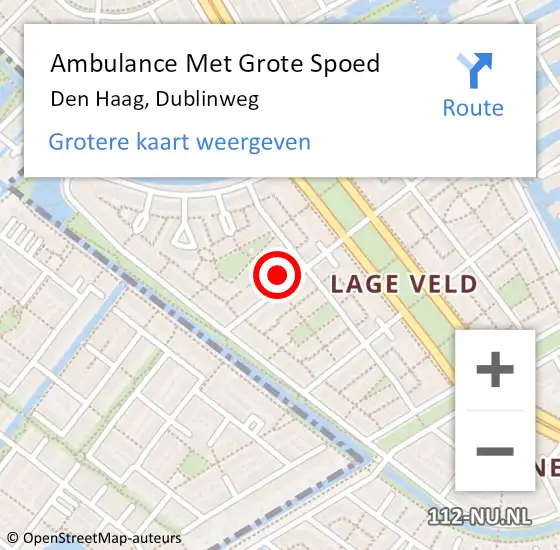 Locatie op kaart van de 112 melding: Ambulance Met Grote Spoed Naar Den Haag, Dublinweg op 1 oktober 2022 18:58