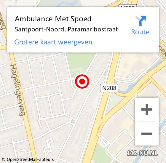 Locatie op kaart van de 112 melding: Ambulance Met Spoed Naar Santpoort-Noord, Paramaribostraat op 1 oktober 2022 19:09