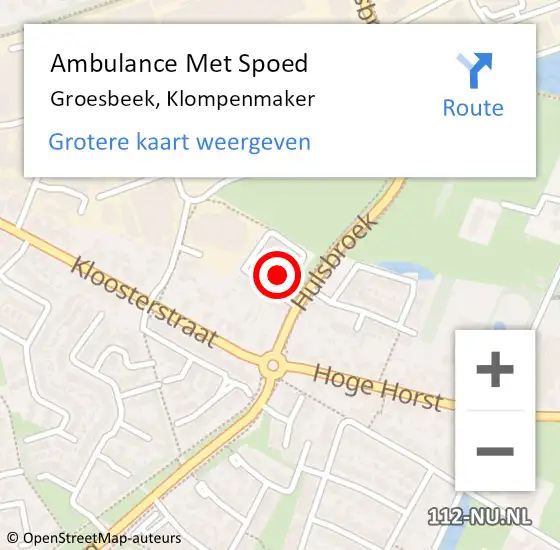 Locatie op kaart van de 112 melding: Ambulance Met Spoed Naar Groesbeek, Klompenmaker op 1 oktober 2022 19:14