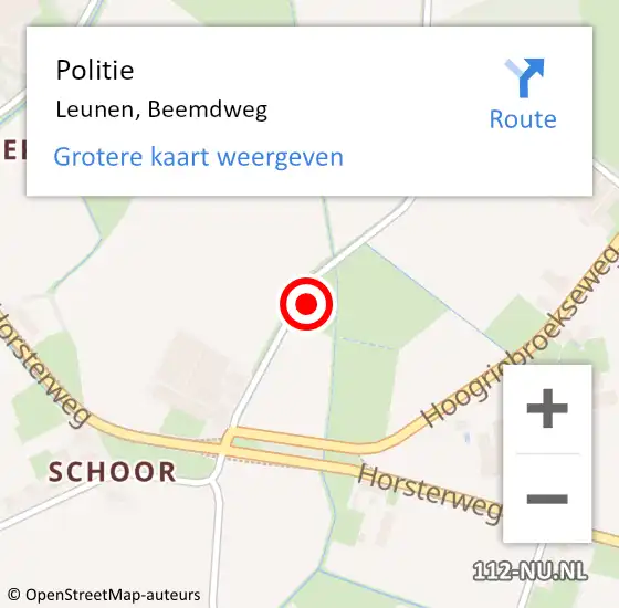 Locatie op kaart van de 112 melding: Politie Leunen, Beemdweg op 1 oktober 2022 19:19