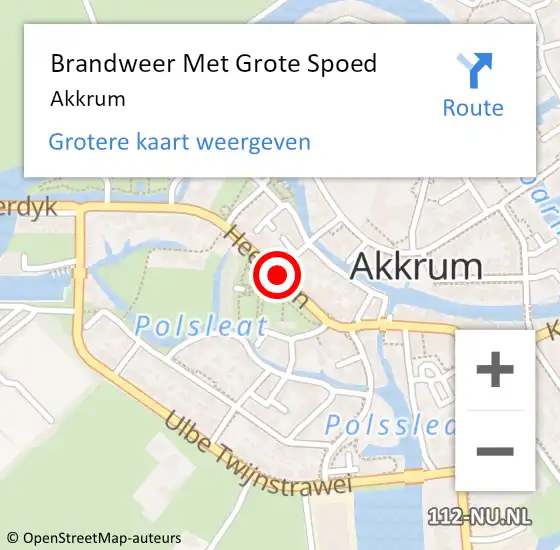 Locatie op kaart van de 112 melding: Brandweer Met Grote Spoed Naar Akkrum op 1 oktober 2022 19:52