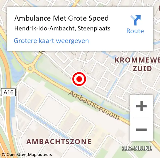 Locatie op kaart van de 112 melding: Ambulance Met Grote Spoed Naar Hendrik-Ido-Ambacht, Steenplaats op 1 oktober 2022 20:58