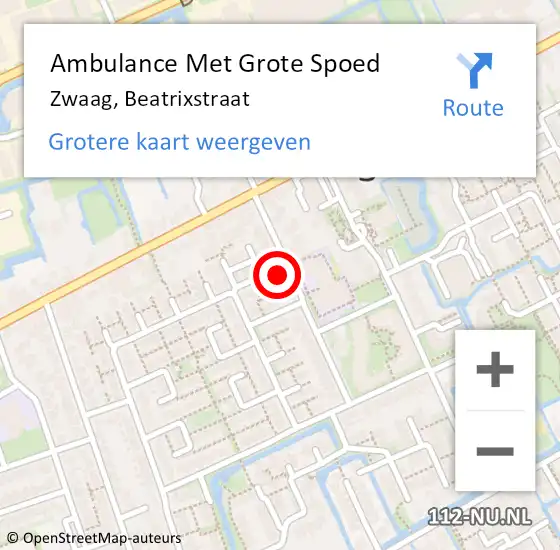 Locatie op kaart van de 112 melding: Ambulance Met Grote Spoed Naar Zwaag, Beatrixstraat op 1 oktober 2022 21:04