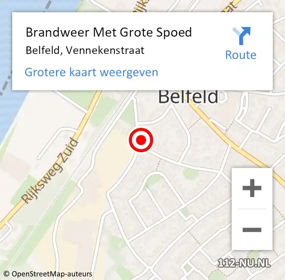 Locatie op kaart van de 112 melding: Brandweer Met Grote Spoed Naar Belfeld, Vennekenstraat op 1 oktober 2022 21:16