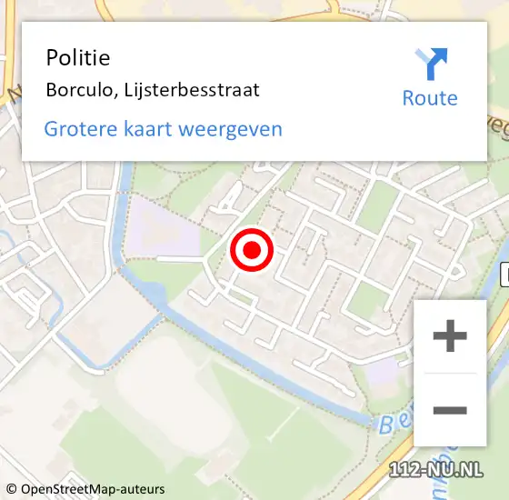 Locatie op kaart van de 112 melding: Politie Borculo, Lijsterbesstraat op 1 oktober 2022 21:55