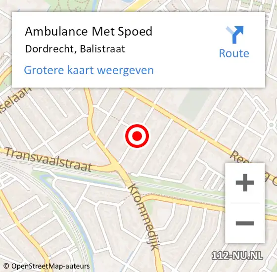 Locatie op kaart van de 112 melding: Ambulance Met Spoed Naar Dordrecht, Balistraat op 1 oktober 2022 22:06