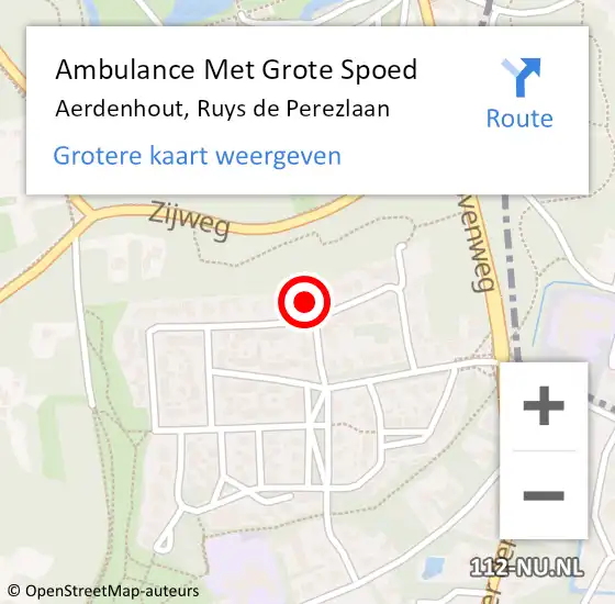 Locatie op kaart van de 112 melding: Ambulance Met Grote Spoed Naar Aerdenhout, Ruys de Perezlaan op 1 oktober 2022 22:42