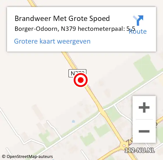 Locatie op kaart van de 112 melding: Brandweer Met Grote Spoed Naar Borger-Odoorn, N379 hectometerpaal: 5,5 op 1 oktober 2022 22:43