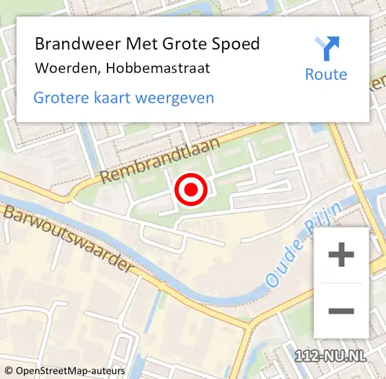 Locatie op kaart van de 112 melding: Brandweer Met Grote Spoed Naar Woerden, Hobbemastraat op 1 oktober 2022 23:05