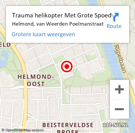 Locatie op kaart van de 112 melding: Trauma helikopter Met Grote Spoed Naar Helmond, van Weerden Poelmanstraat op 1 oktober 2022 23:37