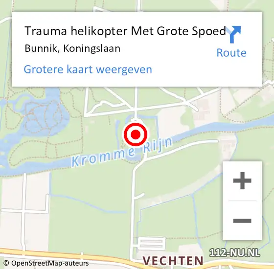 Locatie op kaart van de 112 melding: Trauma helikopter Met Grote Spoed Naar Bunnik, Koningslaan op 1 oktober 2022 23:38