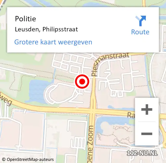 Locatie op kaart van de 112 melding: Politie Leusden, Philipsstraat op 2 oktober 2022 00:25