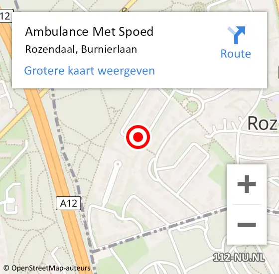 Locatie op kaart van de 112 melding: Ambulance Met Spoed Naar Rozendaal, Burnierlaan op 2 oktober 2022 00:43