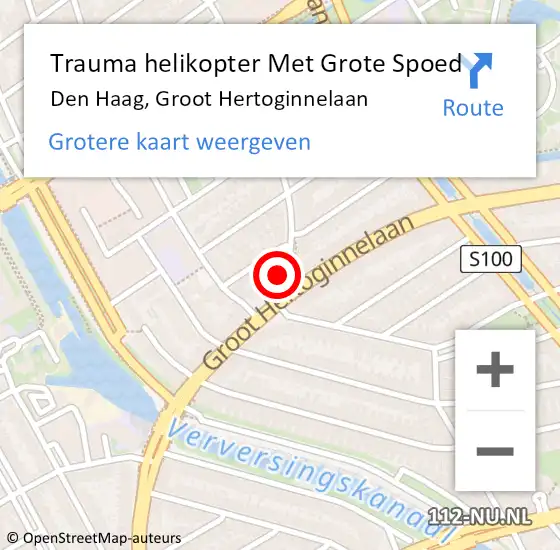 Locatie op kaart van de 112 melding: Trauma helikopter Met Grote Spoed Naar Den Haag, Groot Hertoginnelaan op 2 oktober 2022 01:21