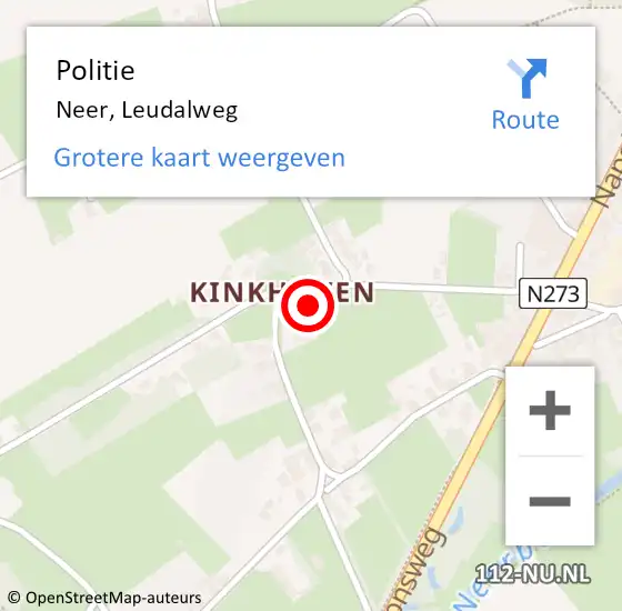 Locatie op kaart van de 112 melding: Politie Neer, Leudalweg op 2 oktober 2022 03:29