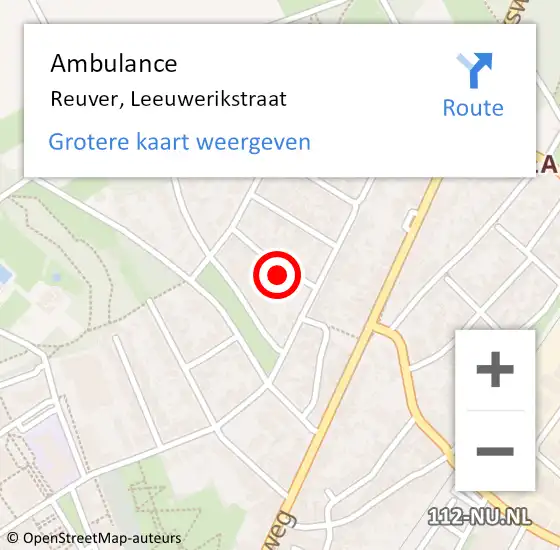 Locatie op kaart van de 112 melding: Ambulance Reuver, Leeuwerikstraat op 31 juli 2014 08:36