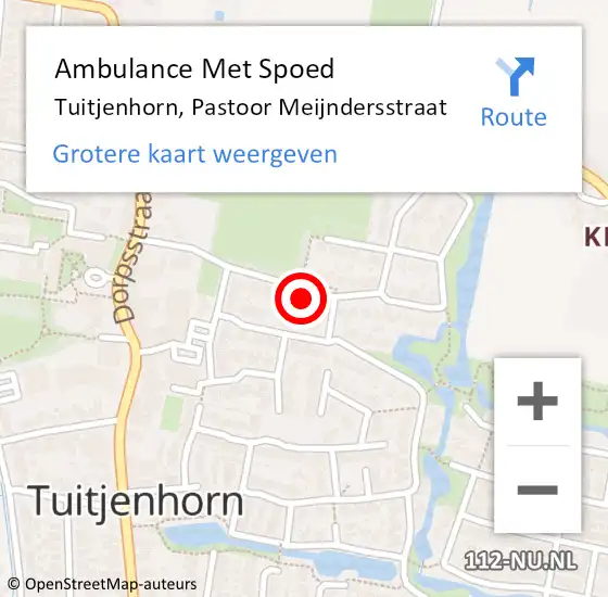 Locatie op kaart van de 112 melding: Ambulance Met Spoed Naar Tuitjenhorn, Pastoor Meijndersstraat op 2 oktober 2022 06:54