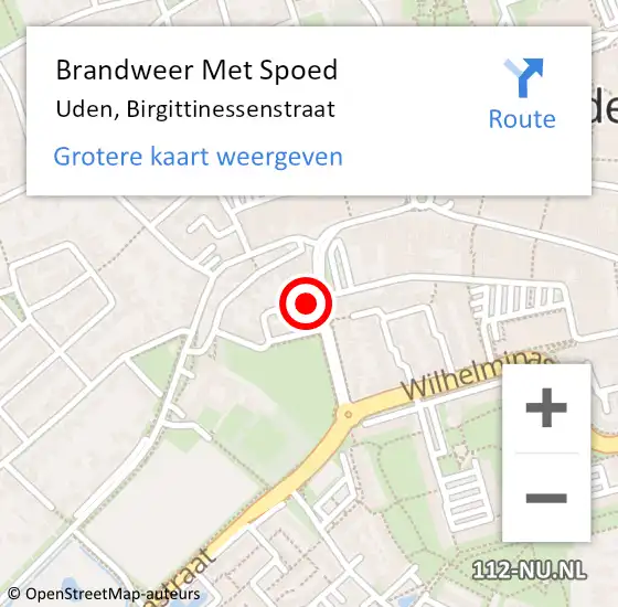 Locatie op kaart van de 112 melding: Brandweer Met Spoed Naar Uden, Birgittinessenstraat op 2 oktober 2022 07:18