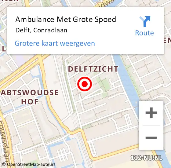 Locatie op kaart van de 112 melding: Ambulance Met Grote Spoed Naar Delft, Conradlaan op 2 oktober 2022 07:50