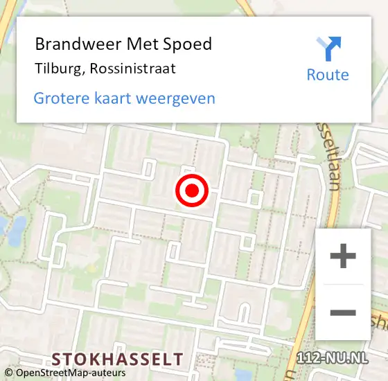 Locatie op kaart van de 112 melding: Brandweer Met Spoed Naar Tilburg, Rossinistraat op 2 oktober 2022 08:06