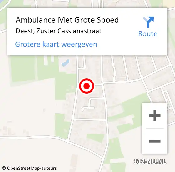 Locatie op kaart van de 112 melding: Ambulance Met Grote Spoed Naar Deest, Zuster Cassianastraat op 2 oktober 2022 09:30