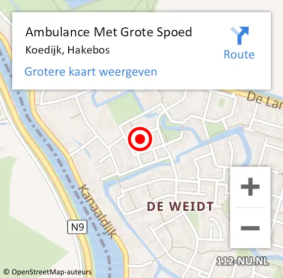 Locatie op kaart van de 112 melding: Ambulance Met Grote Spoed Naar Koedijk, Hakebos op 2 oktober 2022 09:46