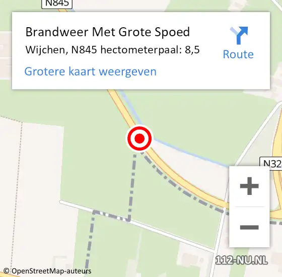 Locatie op kaart van de 112 melding: Brandweer Met Grote Spoed Naar Wijchen, N845 hectometerpaal: 8,5 op 2 oktober 2022 10:01