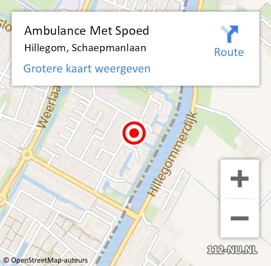Locatie op kaart van de 112 melding: Ambulance Met Spoed Naar Hillegom, Schaepmanlaan op 2 oktober 2022 10:36