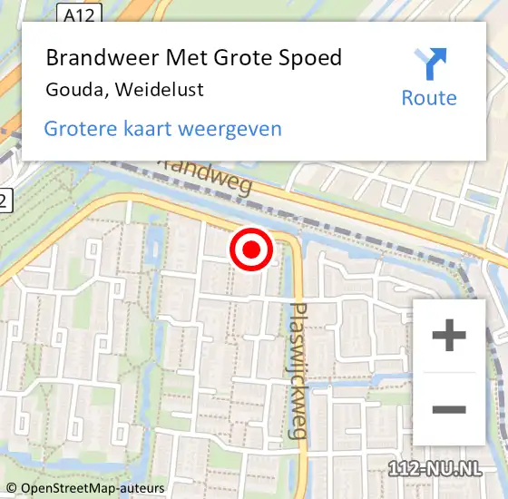 Locatie op kaart van de 112 melding: Brandweer Met Grote Spoed Naar Gouda, Weidelust op 2 oktober 2022 10:41