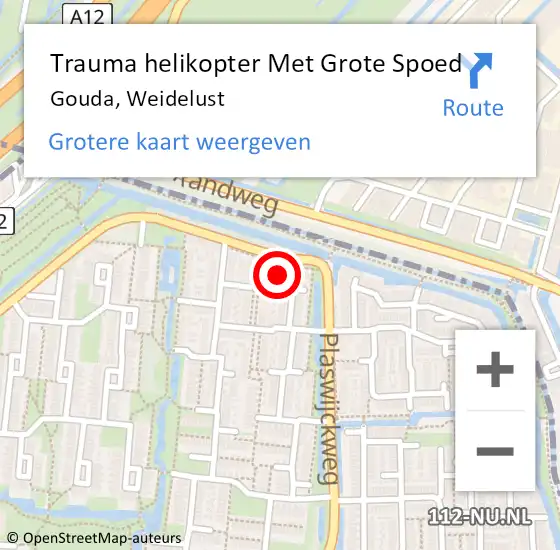 Locatie op kaart van de 112 melding: Trauma helikopter Met Grote Spoed Naar Gouda, Weidelust op 2 oktober 2022 10:44