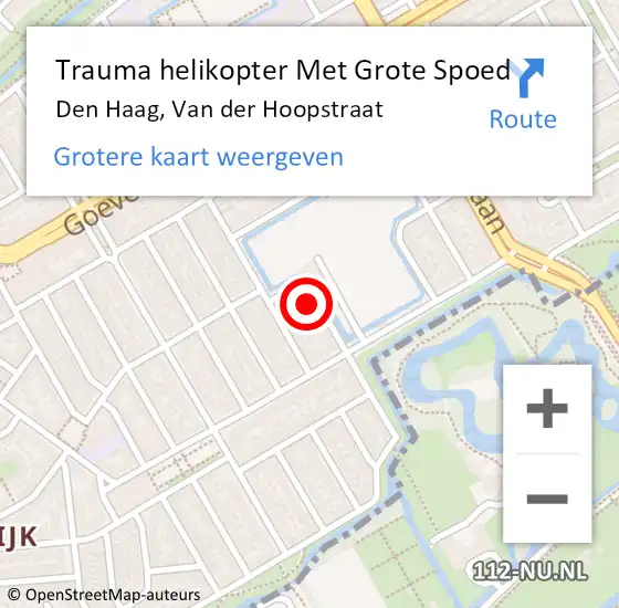 Locatie op kaart van de 112 melding: Trauma helikopter Met Grote Spoed Naar Den Haag, Van der Hoopstraat op 2 oktober 2022 10:50