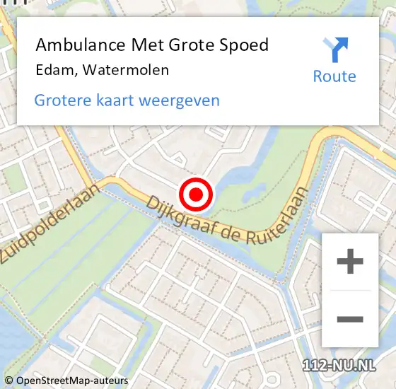 Locatie op kaart van de 112 melding: Ambulance Met Grote Spoed Naar Edam, Watermolen op 2 oktober 2022 11:05