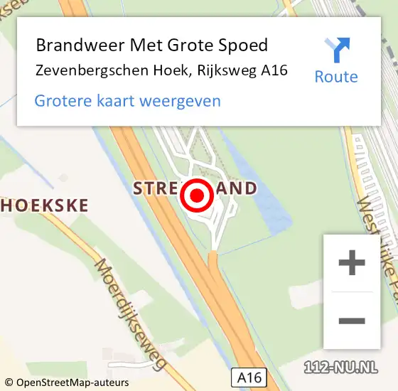 Locatie op kaart van de 112 melding: Brandweer Met Grote Spoed Naar Zevenbergschen Hoek, Rijksweg A16 op 2 oktober 2022 11:25