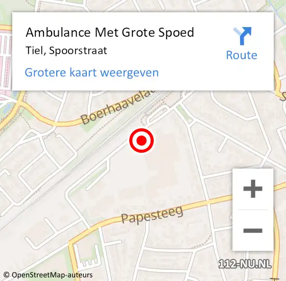 Locatie op kaart van de 112 melding: Ambulance Met Grote Spoed Naar Tiel, Spoorstraat op 2 oktober 2022 11:28