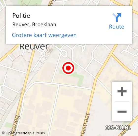 Locatie op kaart van de 112 melding: Politie Reuver, Broeklaan op 2 oktober 2022 11:29