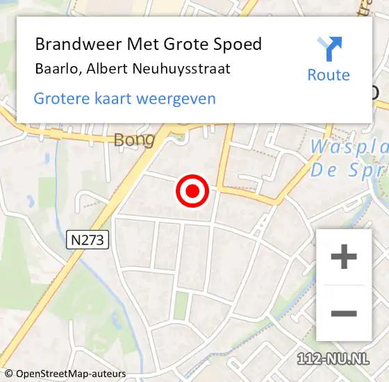 Locatie op kaart van de 112 melding: Brandweer Met Grote Spoed Naar Baarlo, Albert Neuhuysstraat op 2 oktober 2022 11:30