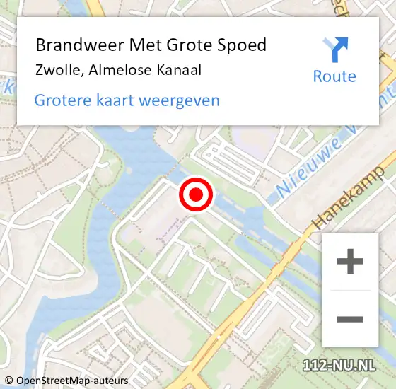 Locatie op kaart van de 112 melding: Brandweer Met Grote Spoed Naar Zwolle, Almelose Kanaal op 2 oktober 2022 11:32