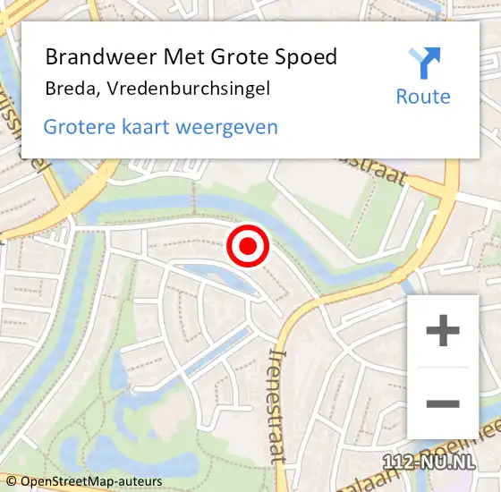 Locatie op kaart van de 112 melding: Brandweer Met Grote Spoed Naar Breda, Vredenburchsingel op 2 oktober 2022 11:36