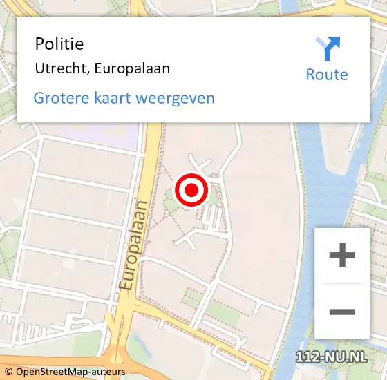 Locatie op kaart van de 112 melding: Politie Utrecht, Europalaan op 2 oktober 2022 11:49