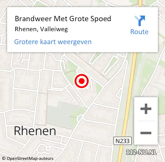 Locatie op kaart van de 112 melding: Brandweer Met Grote Spoed Naar Rhenen, Valleiweg op 2 oktober 2022 12:49