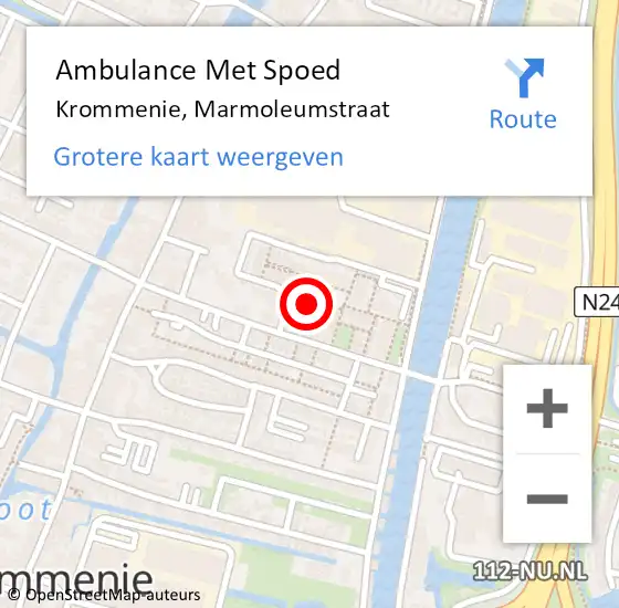 Locatie op kaart van de 112 melding: Ambulance Met Spoed Naar Krommenie, Marmoleumstraat op 2 oktober 2022 12:57