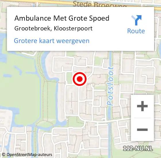 Locatie op kaart van de 112 melding: Ambulance Met Grote Spoed Naar Grootebroek, Kloosterpoort op 2 oktober 2022 13:04
