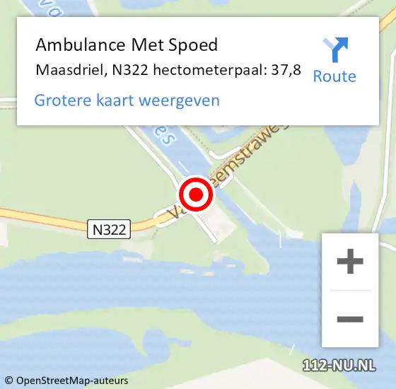 Locatie op kaart van de 112 melding: Ambulance Met Spoed Naar Maasdriel, N322 hectometerpaal: 37,8 op 2 oktober 2022 13:49