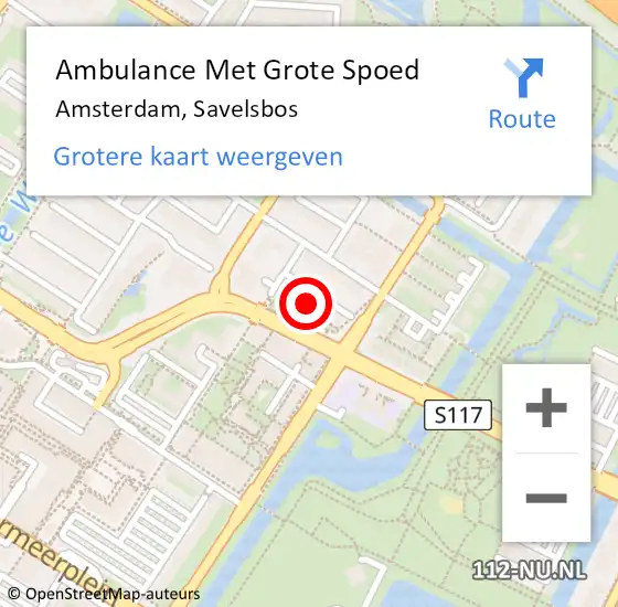 Locatie op kaart van de 112 melding: Ambulance Met Grote Spoed Naar Amsterdam, Savelsbos op 2 oktober 2022 13:57