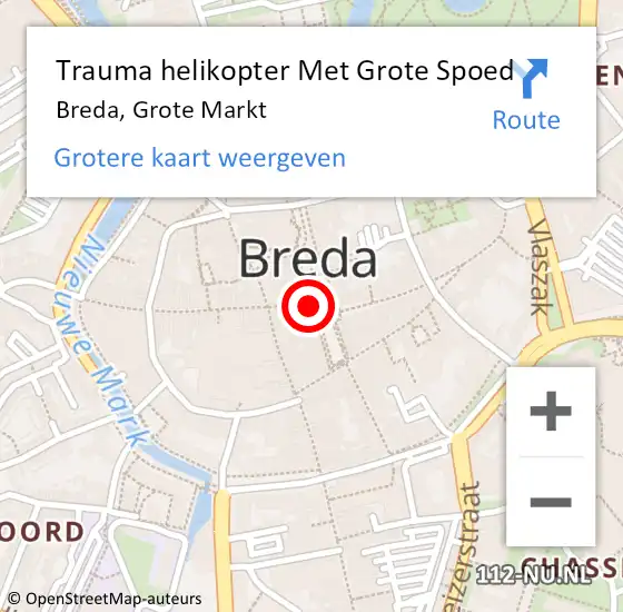 Locatie op kaart van de 112 melding: Trauma helikopter Met Grote Spoed Naar Breda, Grote Markt op 2 oktober 2022 13:59