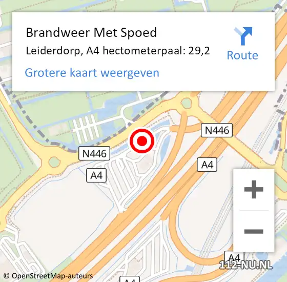 Locatie op kaart van de 112 melding: Brandweer Met Spoed Naar Leiderdorp, A4 hectometerpaal: 29,2 op 2 oktober 2022 14:08