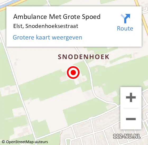 Locatie op kaart van de 112 melding: Ambulance Met Grote Spoed Naar Elst, Snodenhoeksestraat op 2 oktober 2022 14:10