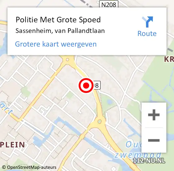 Locatie op kaart van de 112 melding: Politie Met Grote Spoed Naar Sassenheim, van Pallandtlaan op 2 oktober 2022 14:30