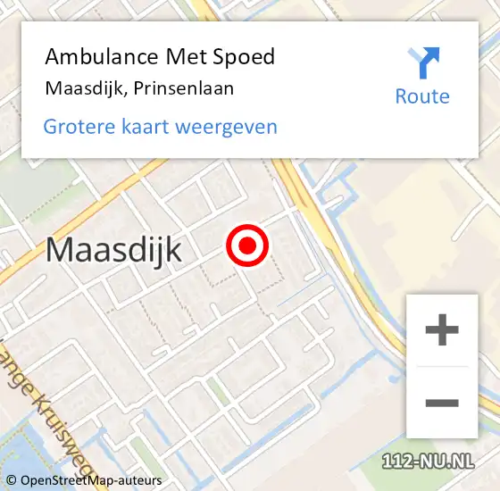 Locatie op kaart van de 112 melding: Ambulance Met Spoed Naar Maasdijk, Prinsenlaan op 2 oktober 2022 14:43