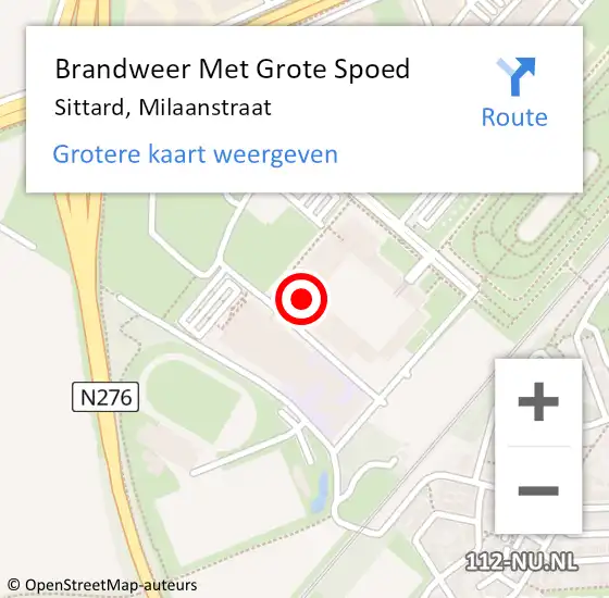 Locatie op kaart van de 112 melding: Brandweer Met Grote Spoed Naar Sittard, Milaanstraat op 2 oktober 2022 14:51